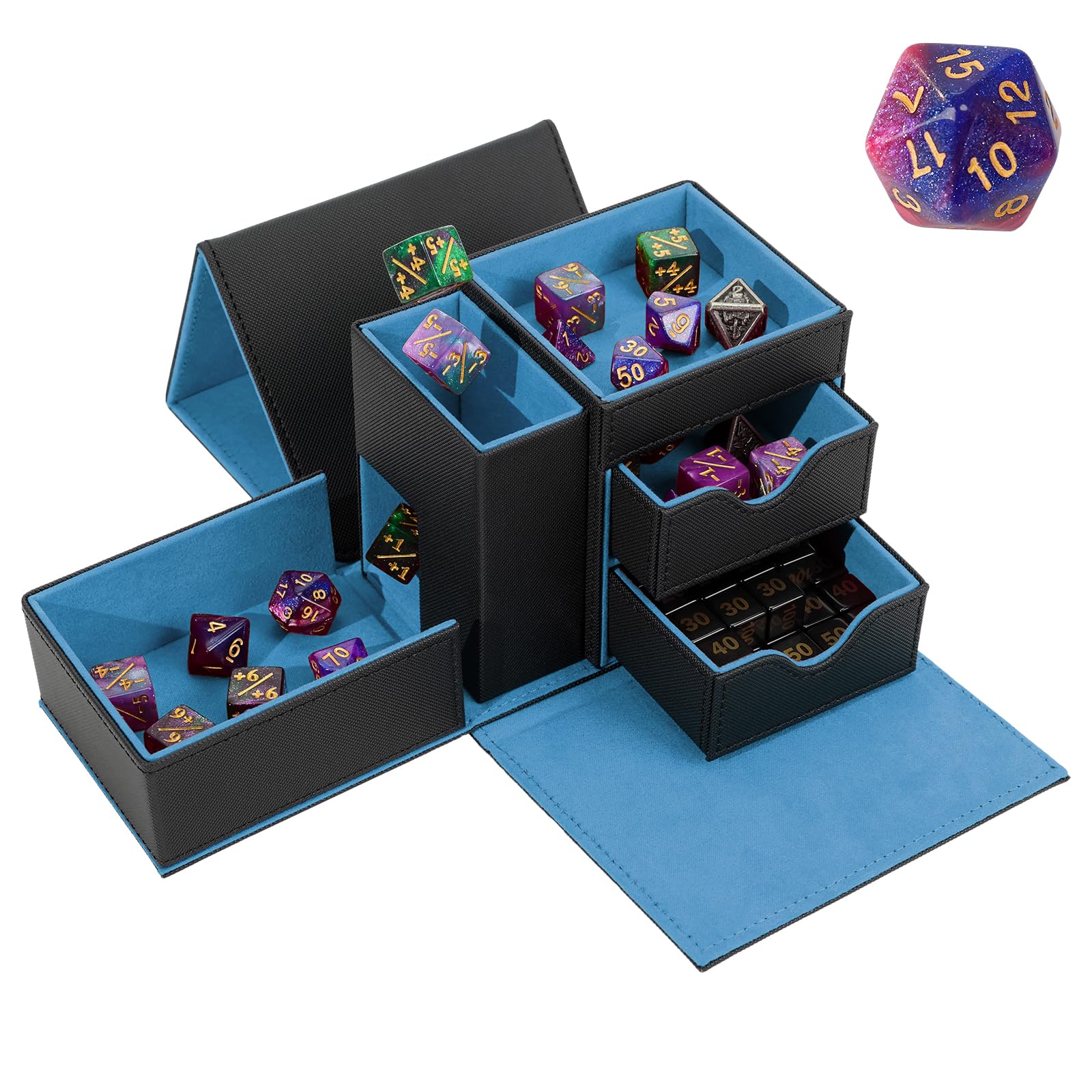 Stepane dice box tray-tower on table enables stable, fair dice rolls