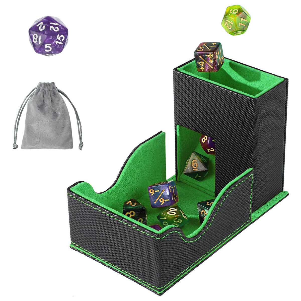 Stepane Dice Roller Tower folded for portable travel and compact storage.