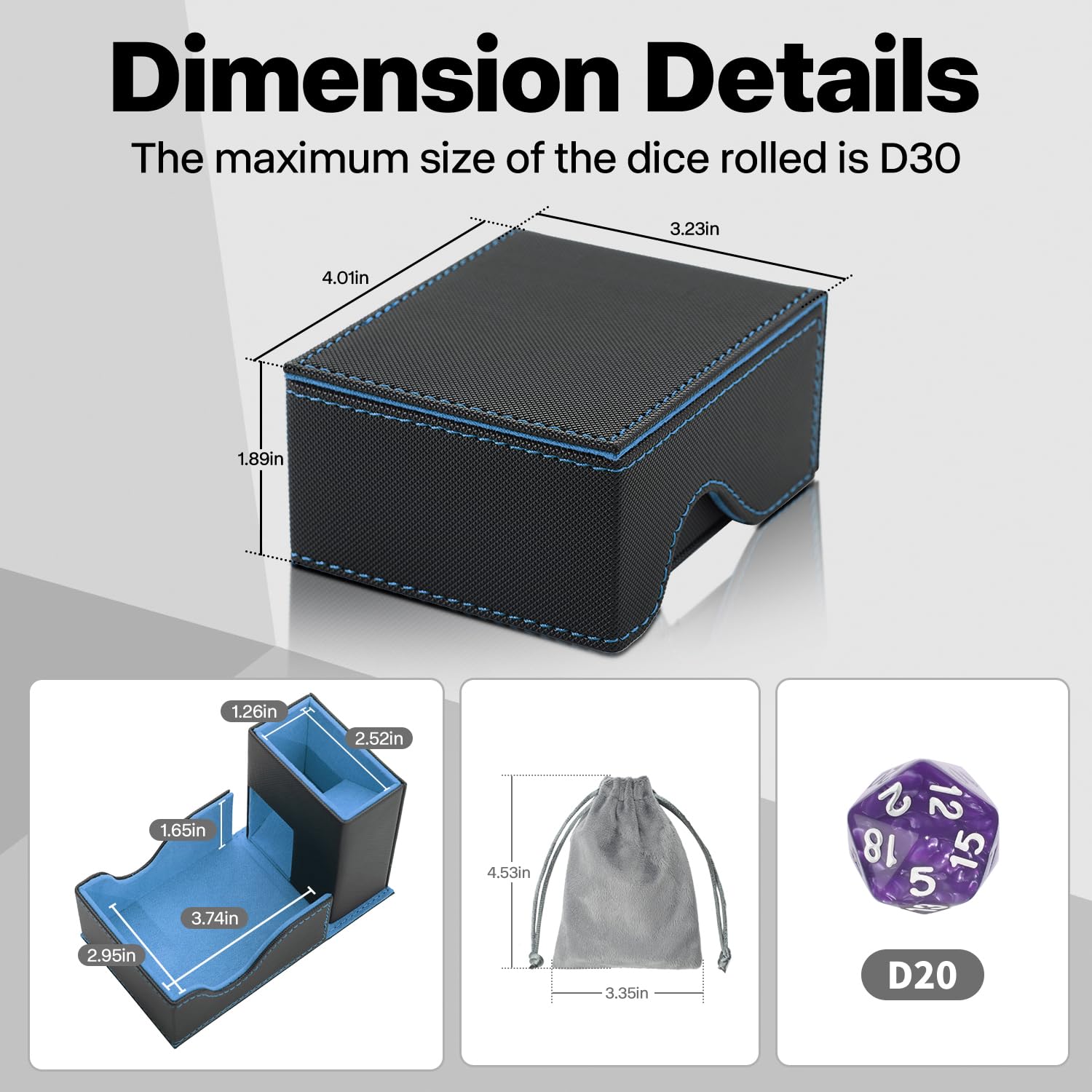 Stepane dice roller tower includes free dice and velvet bag for quick setup.