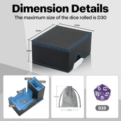 Stepane dice roller tower includes free dice and velvet bag for quick setup.