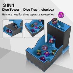 Stepane dice roller tower magnetic closure keeps contents secure during travel.