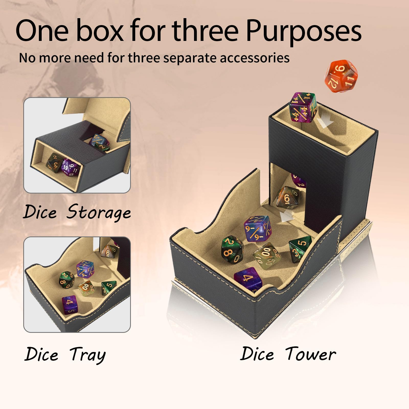 Stepane dice tower magnetic closure keeps the box secure during travel.