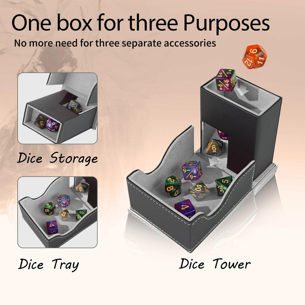Stepane dice tower open tray with velvet interior protects dice