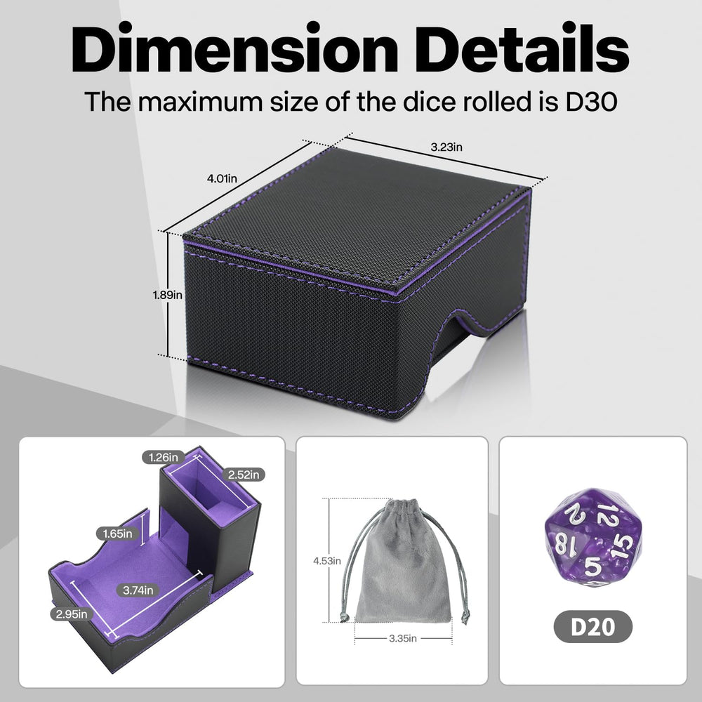 Stepane velvet bag complements dice storage during travel.
