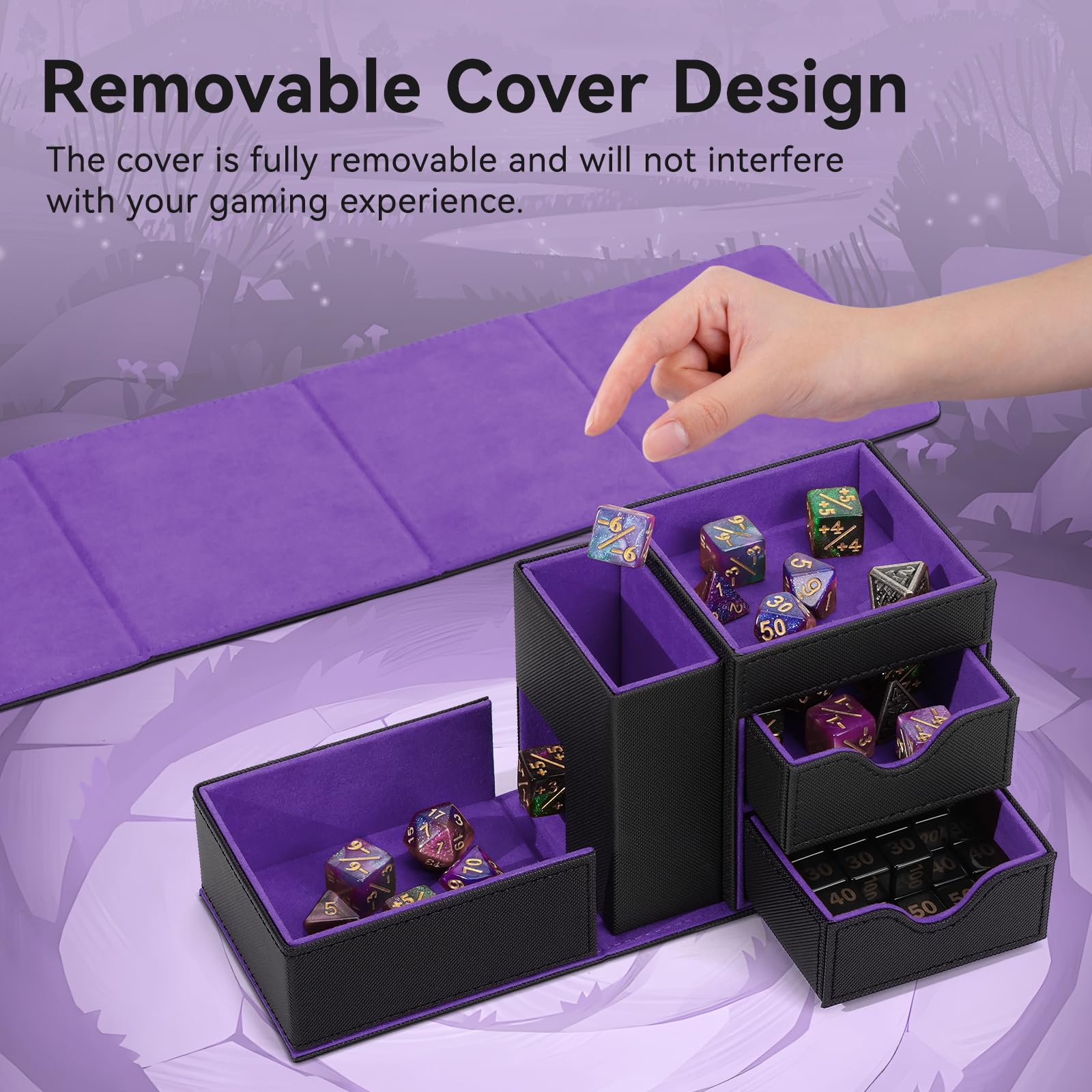 Stepane dice box magnetic closure secures lid during transport.