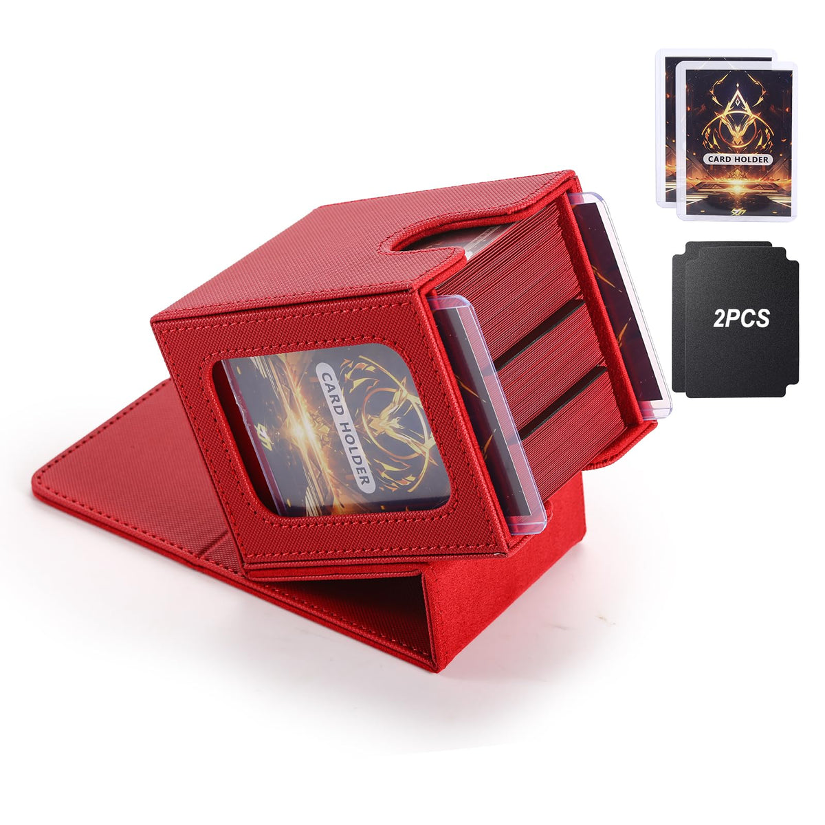Stepane MTG deck box with double display window showcasing commander cards securely