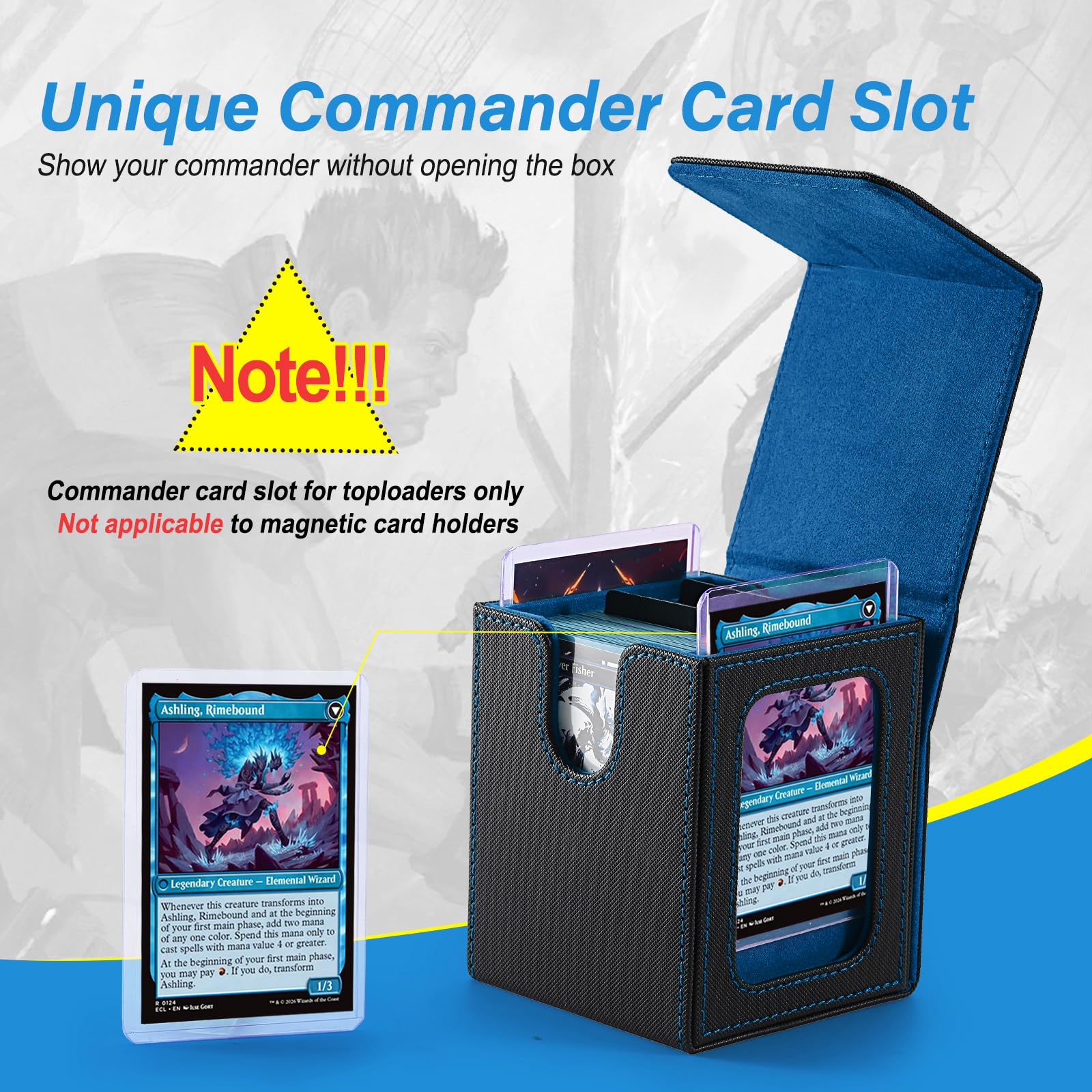 Stepane deck box features wide U-shaped opening for easy card retrieval