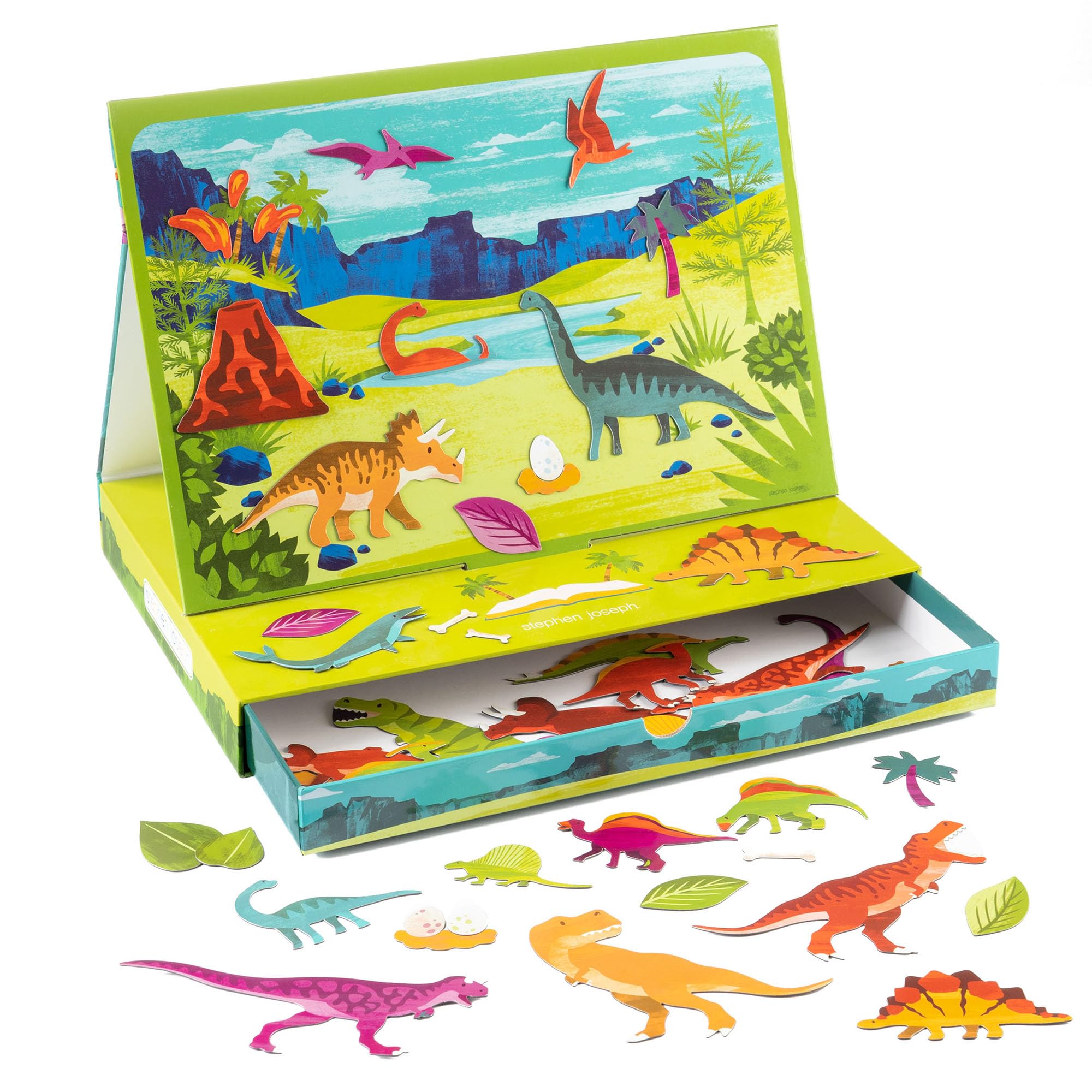 Stephen Joseph kids magnetic scene with drawer dinosaurs backdrop for portable imaginative play