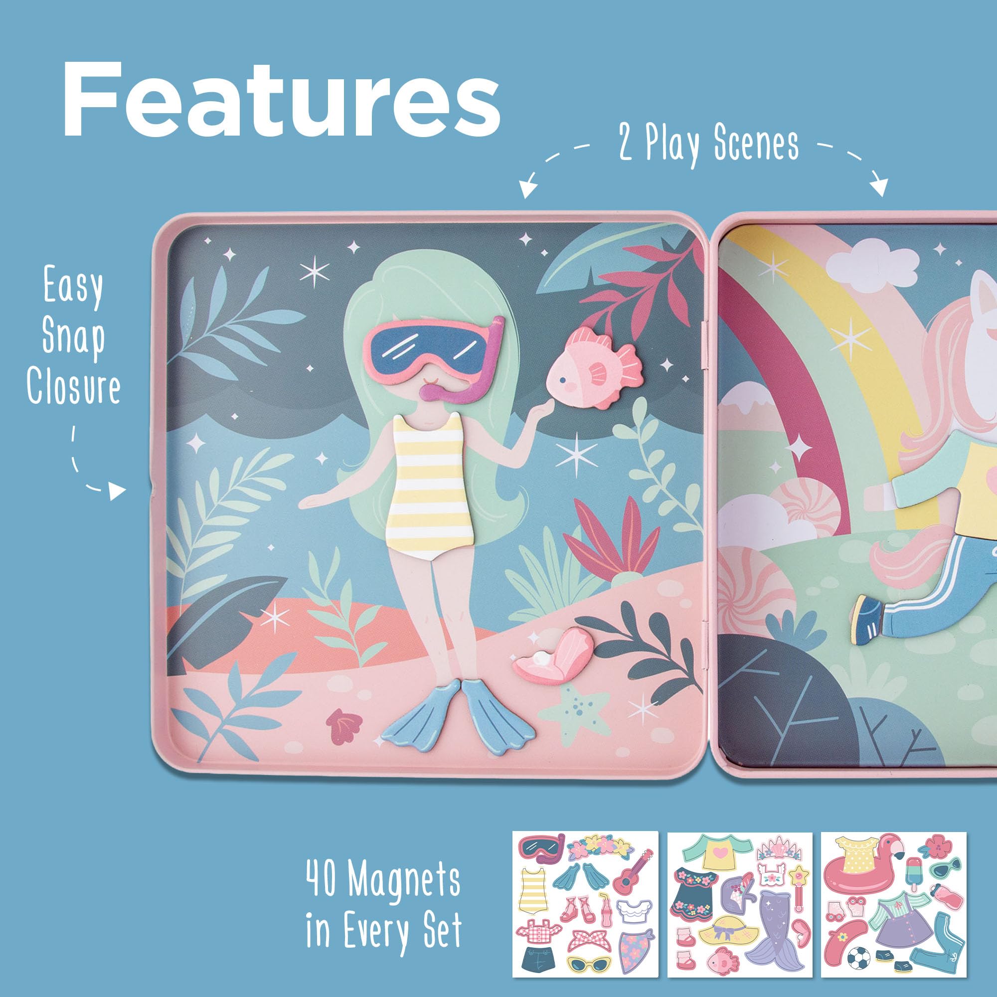 Stephen Joseph colorful magnetic pieces support fine motor skills.