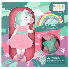 Stephen Joseph magnetic dress-up unicorn on a wooden stand for imaginative play.