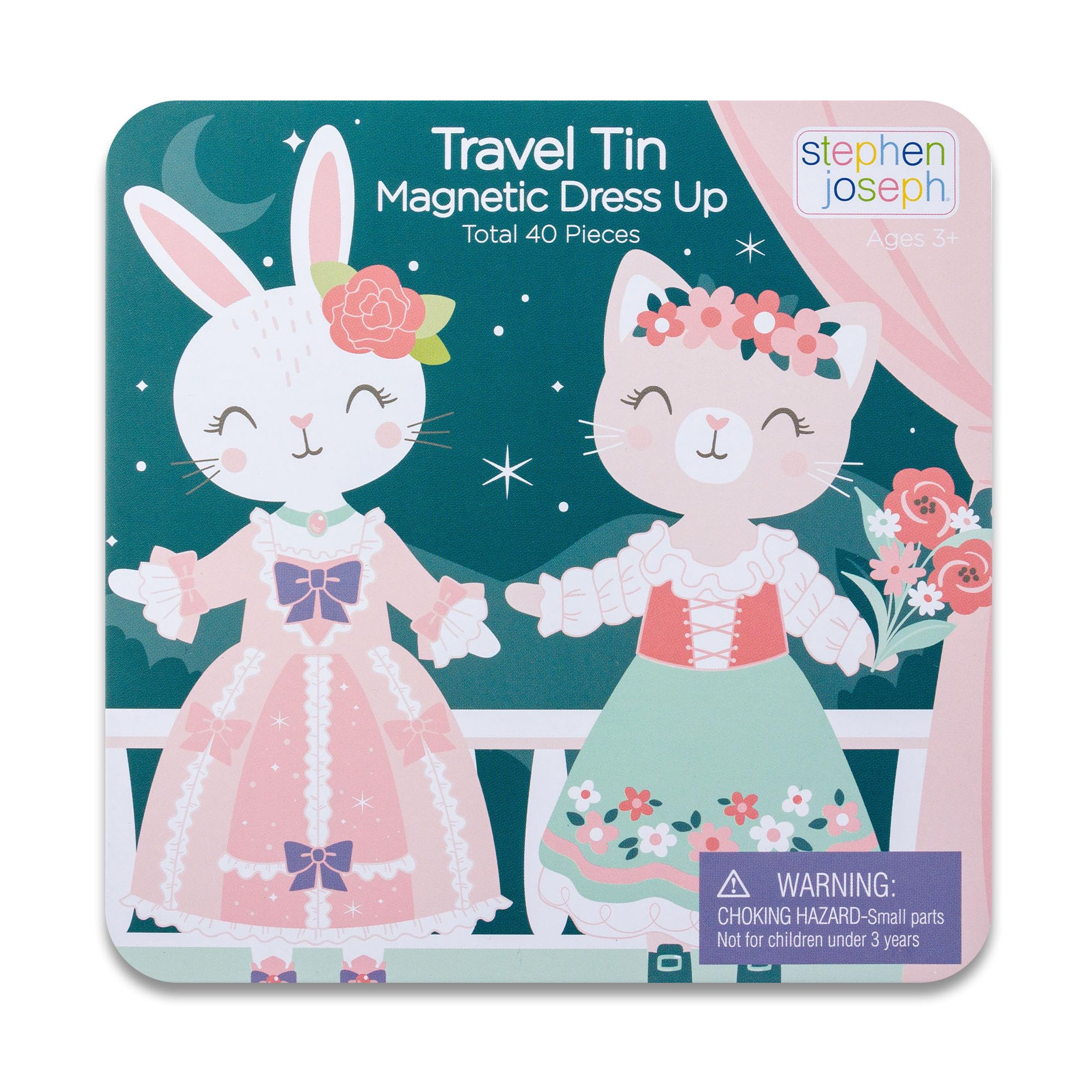 Stephen Joseph Travel Tin Bunny dress-up with magnetic pieces for imaginative play on the go.