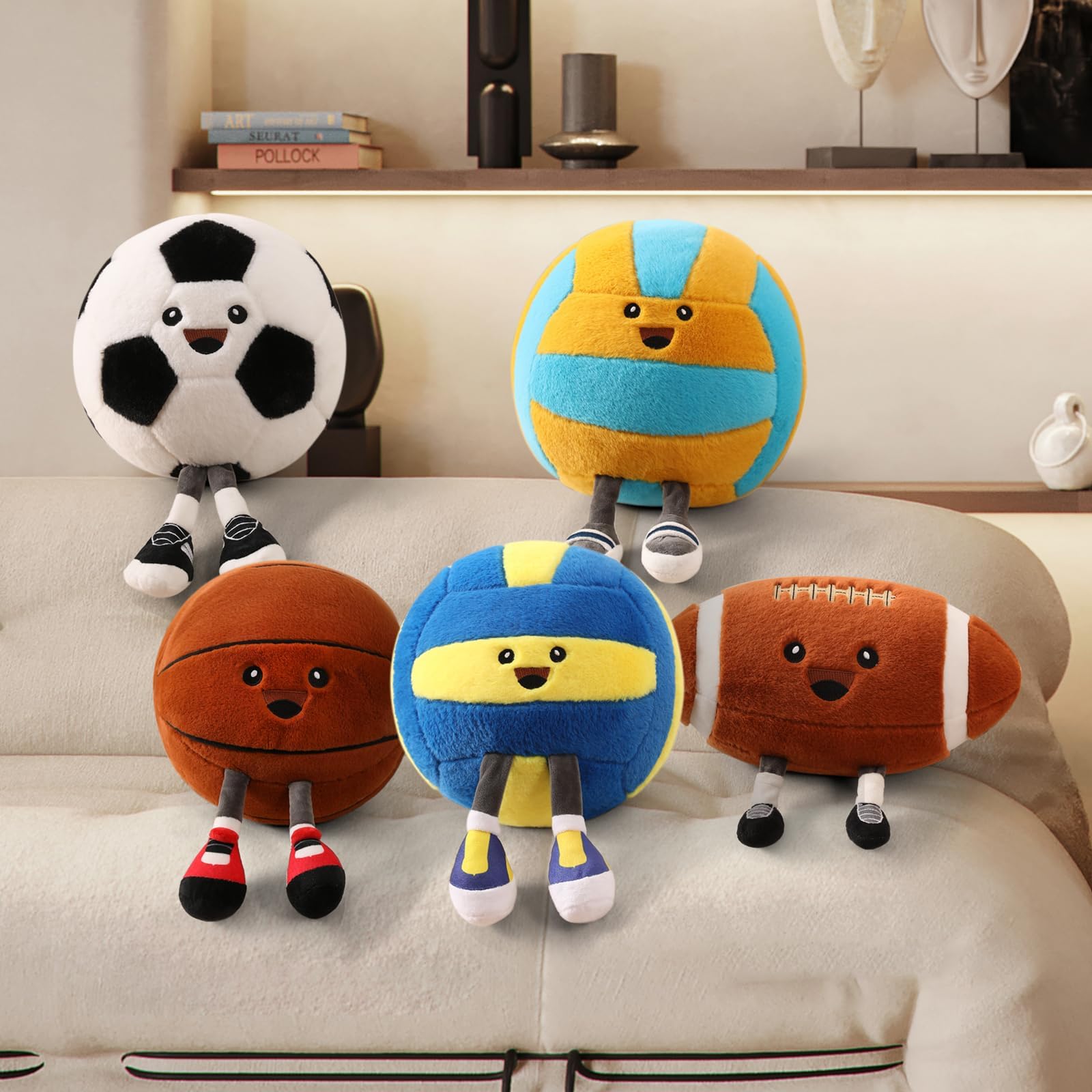 Stepxi Football Plush Pillow packaging indicates vacuum-sealed delivery and fluffing guidance.