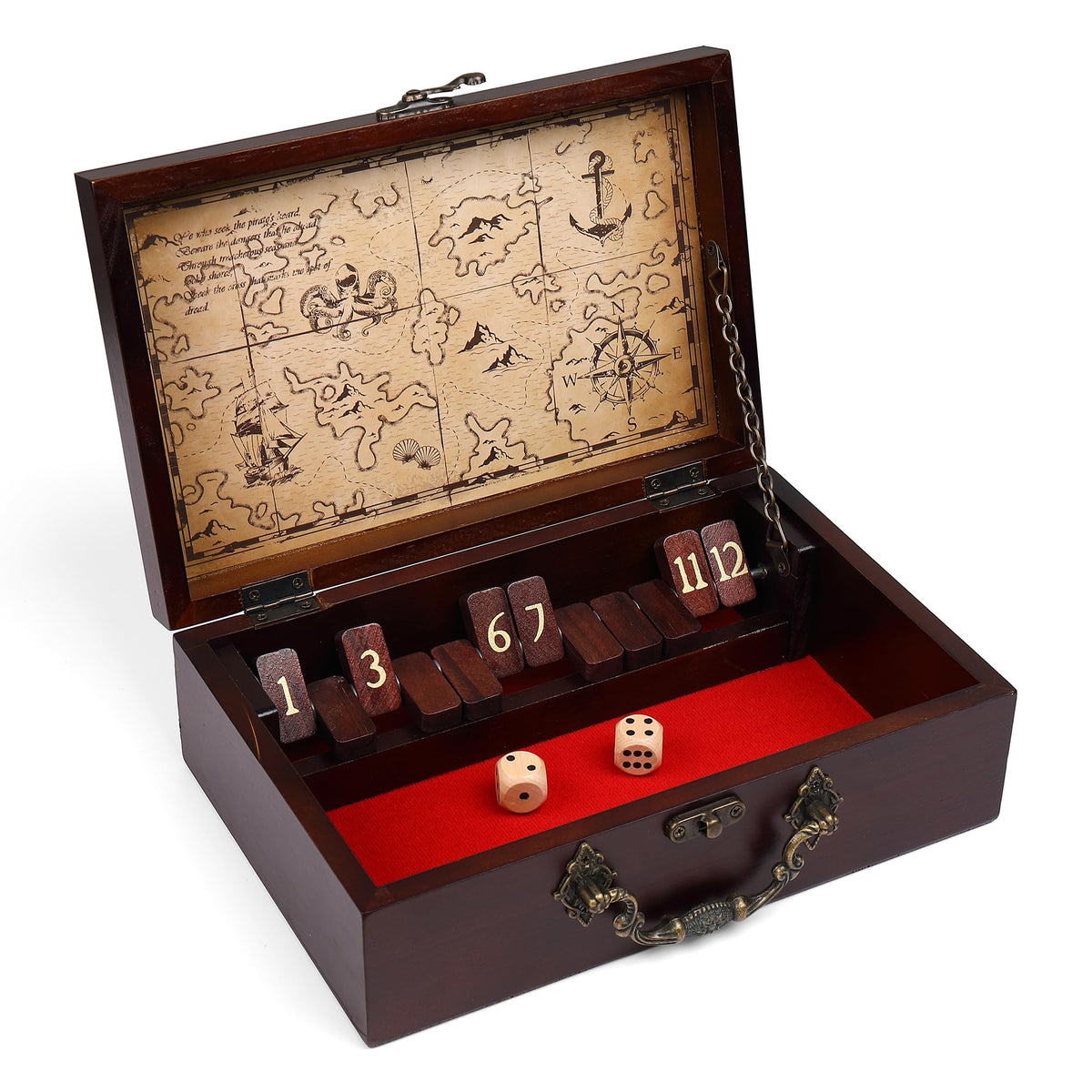 STERLING Games lid with carved compass rose adds nautical charm for display and play.
