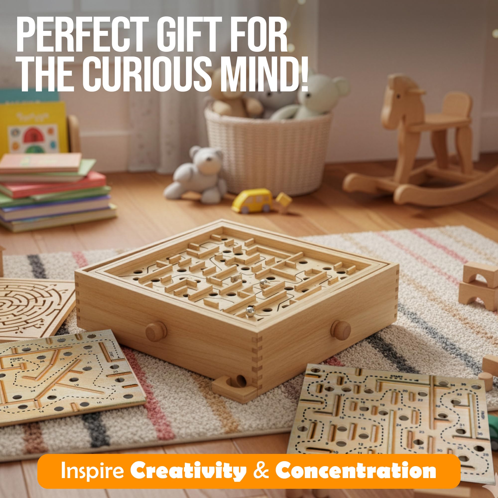 Sterling wooden labyrinth on a shelf-ready, compact display