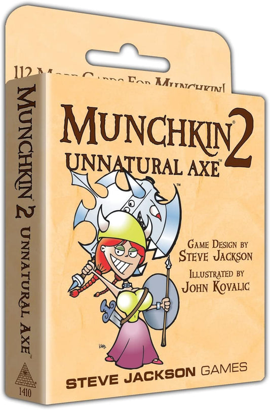 Steve Jackson Games Munchkin 2: Unnatural Axe card pack expands your deck for chaotic play