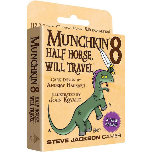 Steve Jackson Games Munchkin 8 Half Horse Will Travel box front for family game night glory.