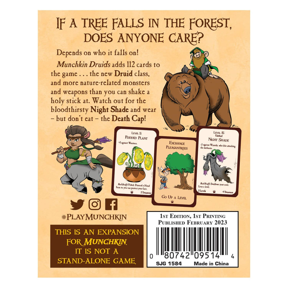 Munchkin Druids introduces the Druid class for flexible, humorous play.