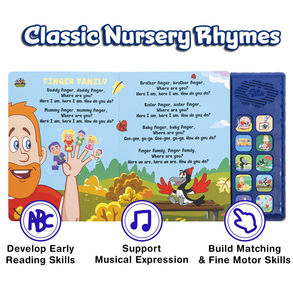 Steve and Maggie Sound Book sound buttons illustrate cause-effect and motor skills through play