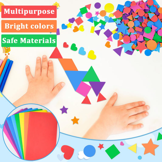 Sticeard foam shapes in stars, hearts, circles for creative projects.