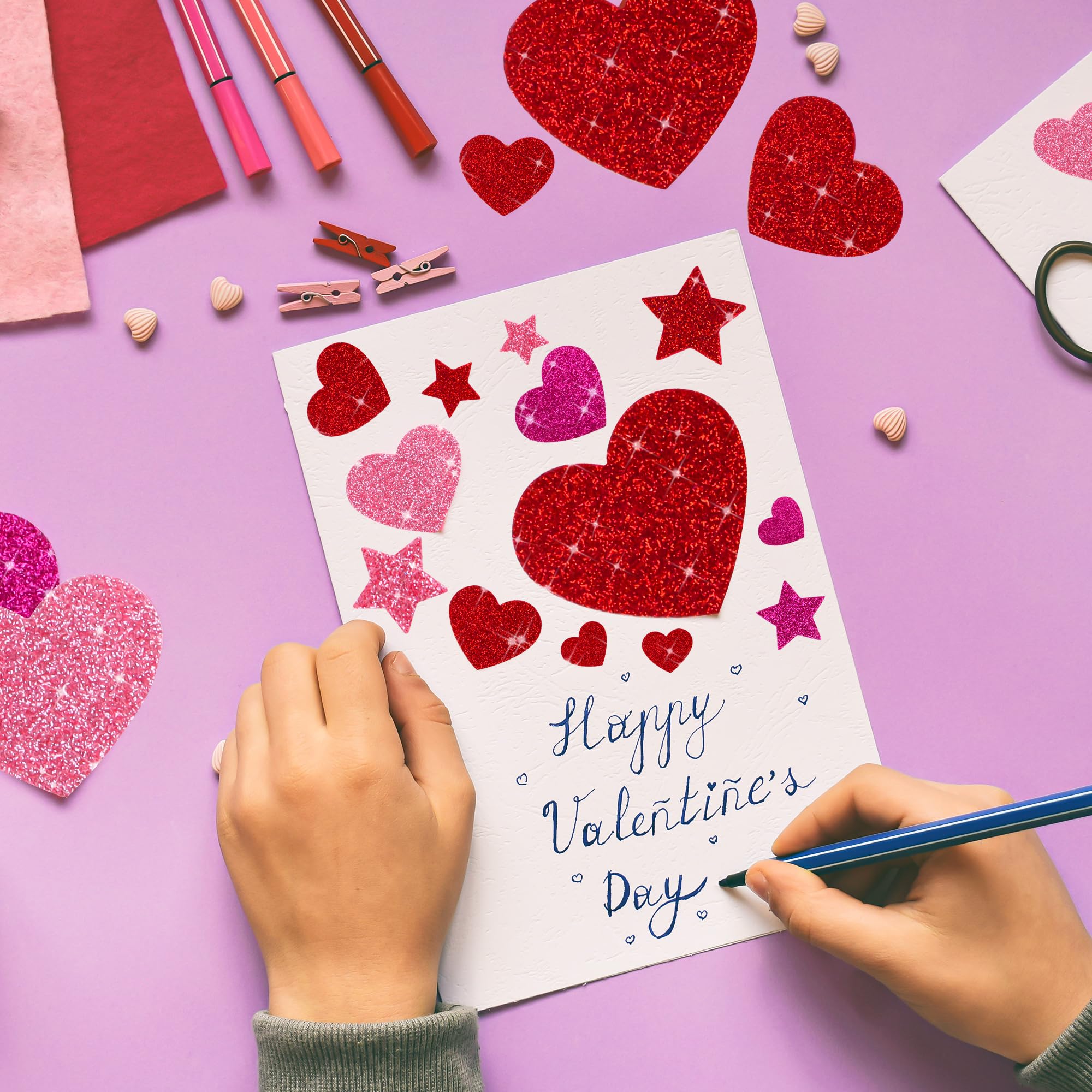 Sticeard foam heart glitter stickers in green add color to journals