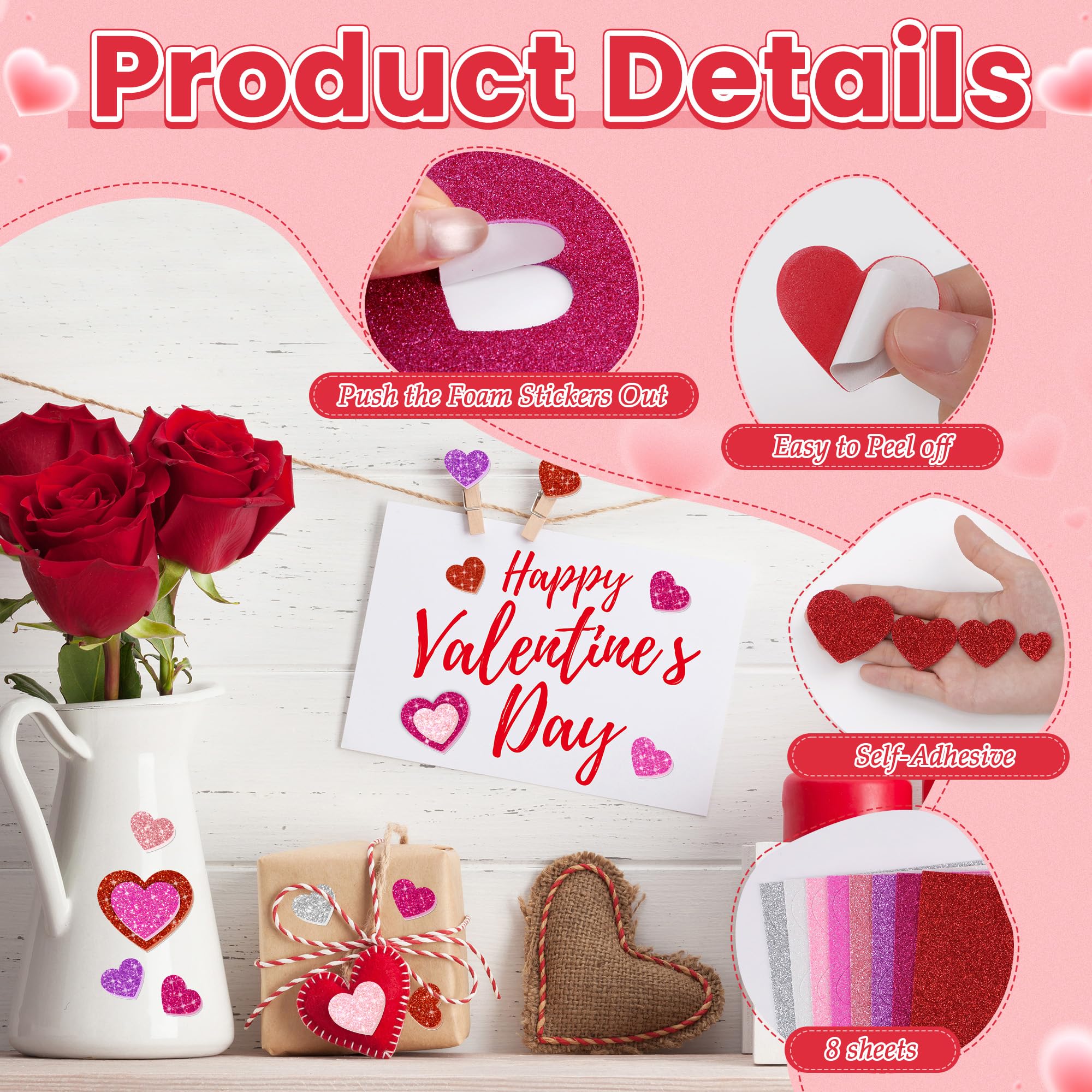 Sticeard variety colored hearts stickers for Valentine’s crafts