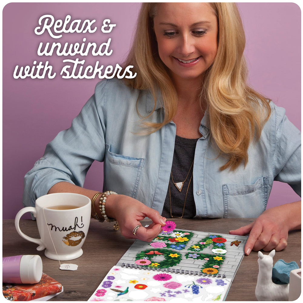 Sticker & Chill colorful clings on page demonstrating easy repositioning.