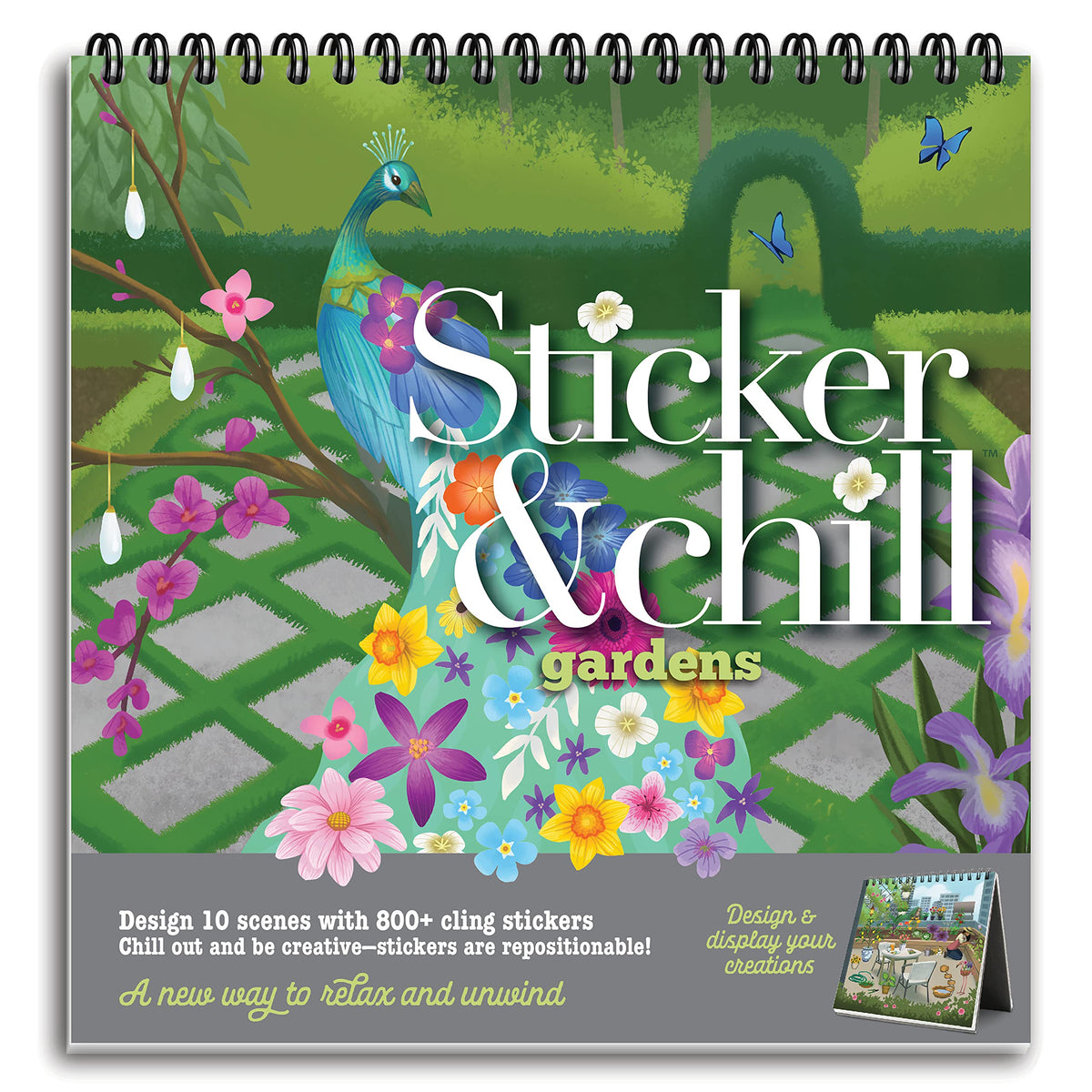 Sticker & Chill garden scene with repositionable clings for relaxed creativity.