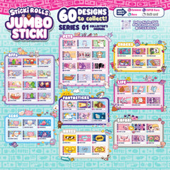 Sticki Rolls Jumbo Stickies showcase unique art with holographic shine in bold spaces.