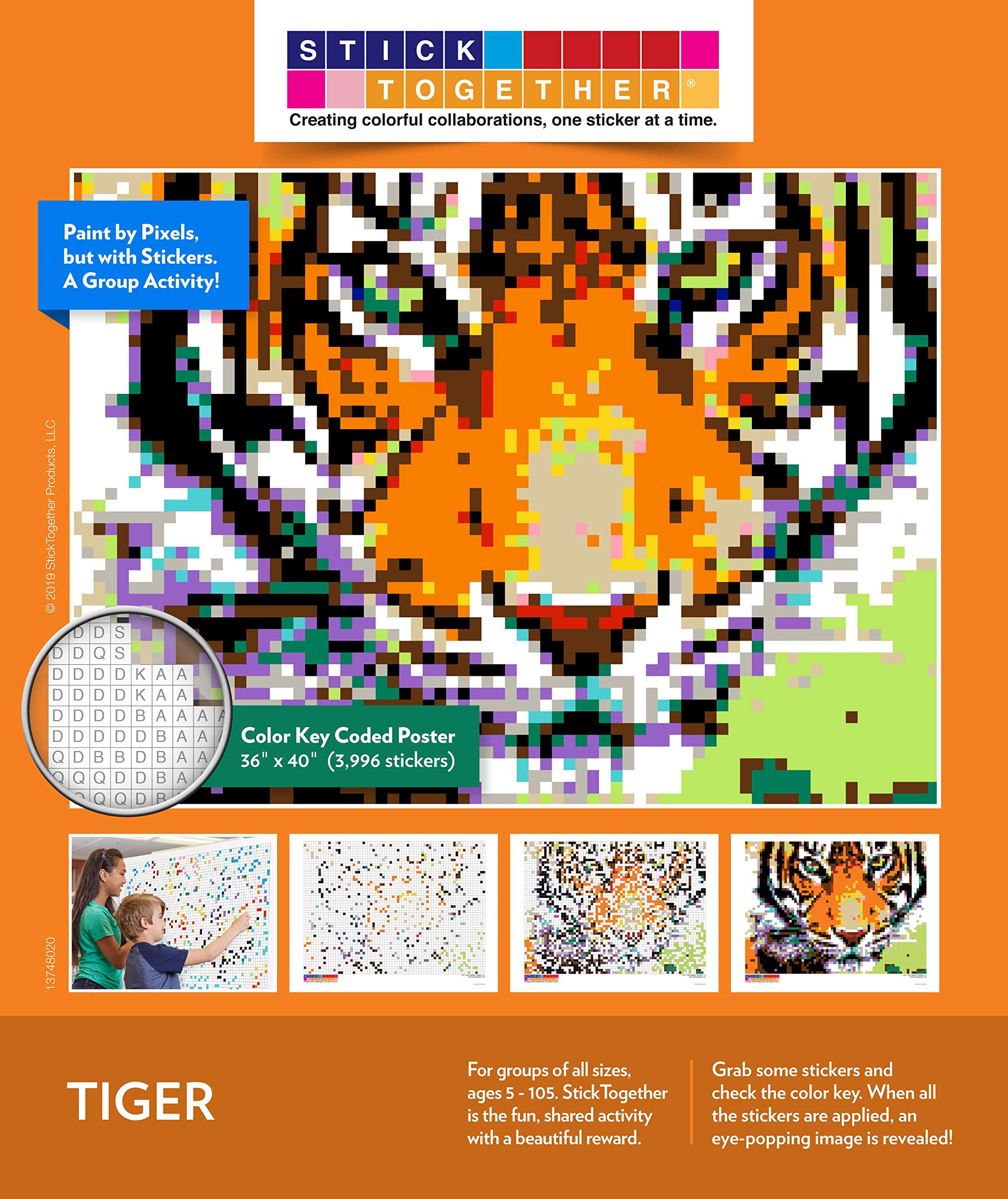 StickTogether giant tiger poster with 3,996 stickers for family activity