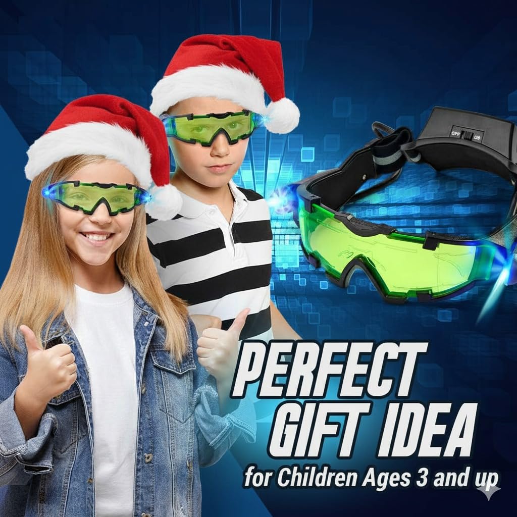 Sticky Lil Fingers green-tinted lenses protect eyes in low light exploration.