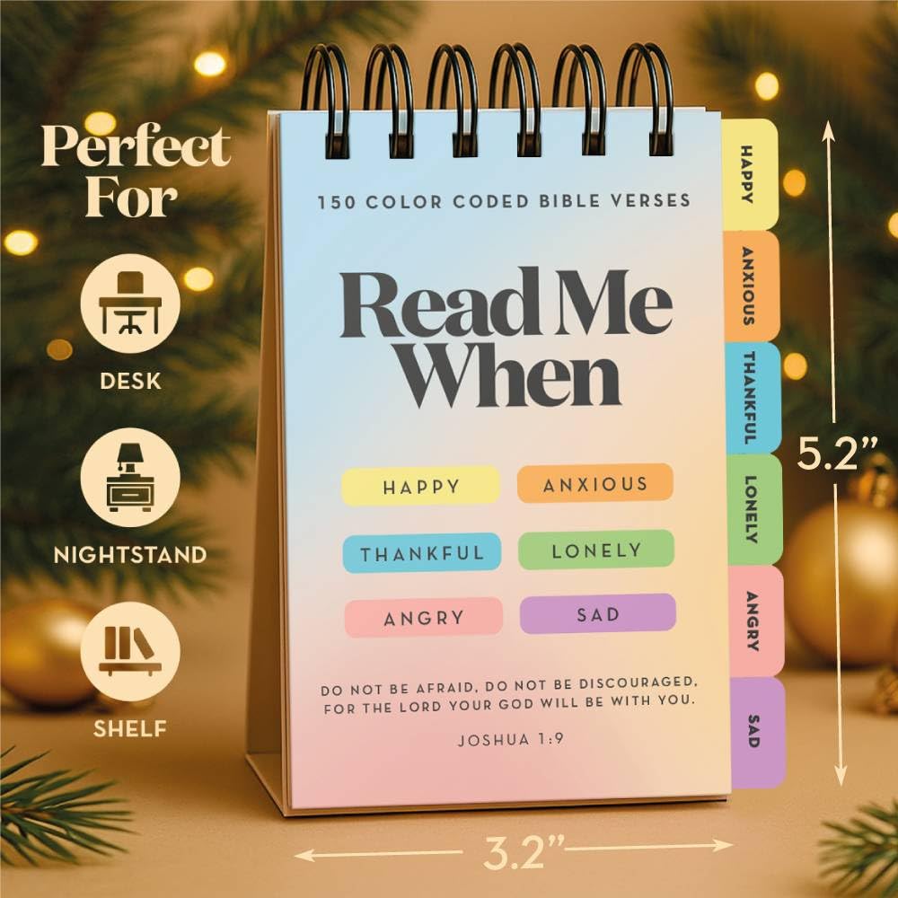 Stitchers Read Me When Bible Verse Flipbook in hand offers personal daily reflection.