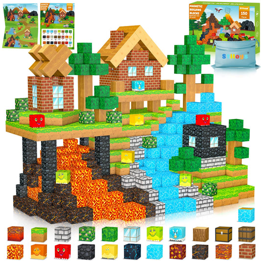 Stlloys 150-piece magnetic blocks for imaginative dinosaur play and tall builds