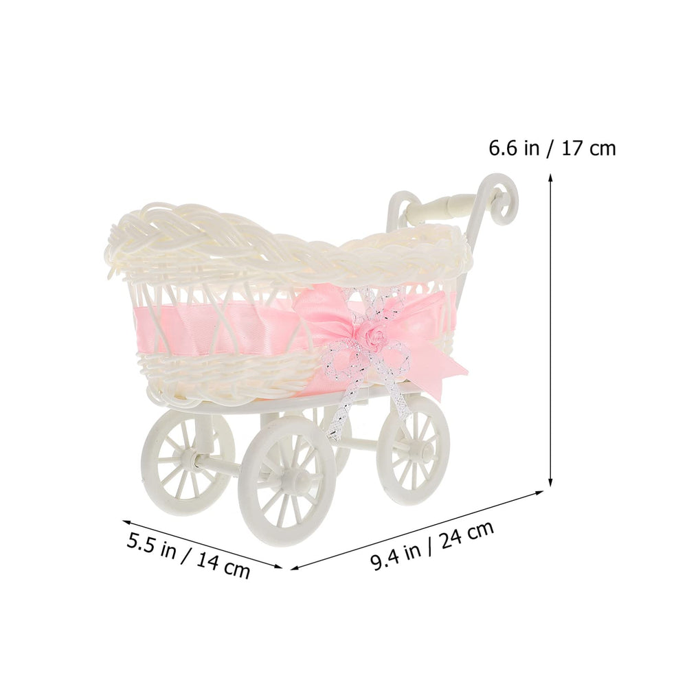 STOBOK wicker baby carriage basket versatile storage for snacks and trinkets.