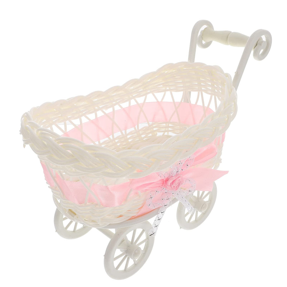 STOBOK wicker baby carriage basket top view shows a charming centerpiece for parties.