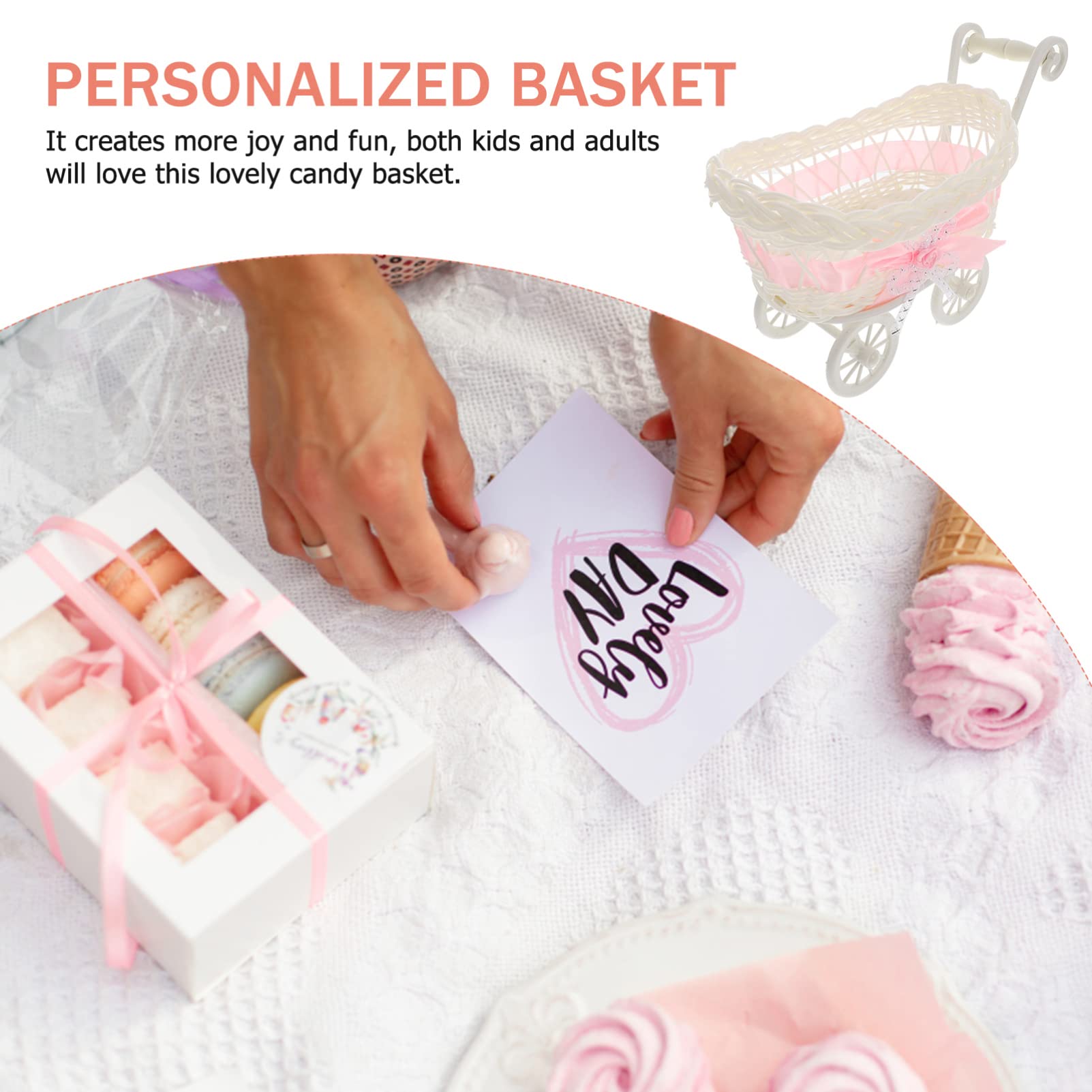 STOBOK wicker baby carriage basket wedding favors idea for guests.