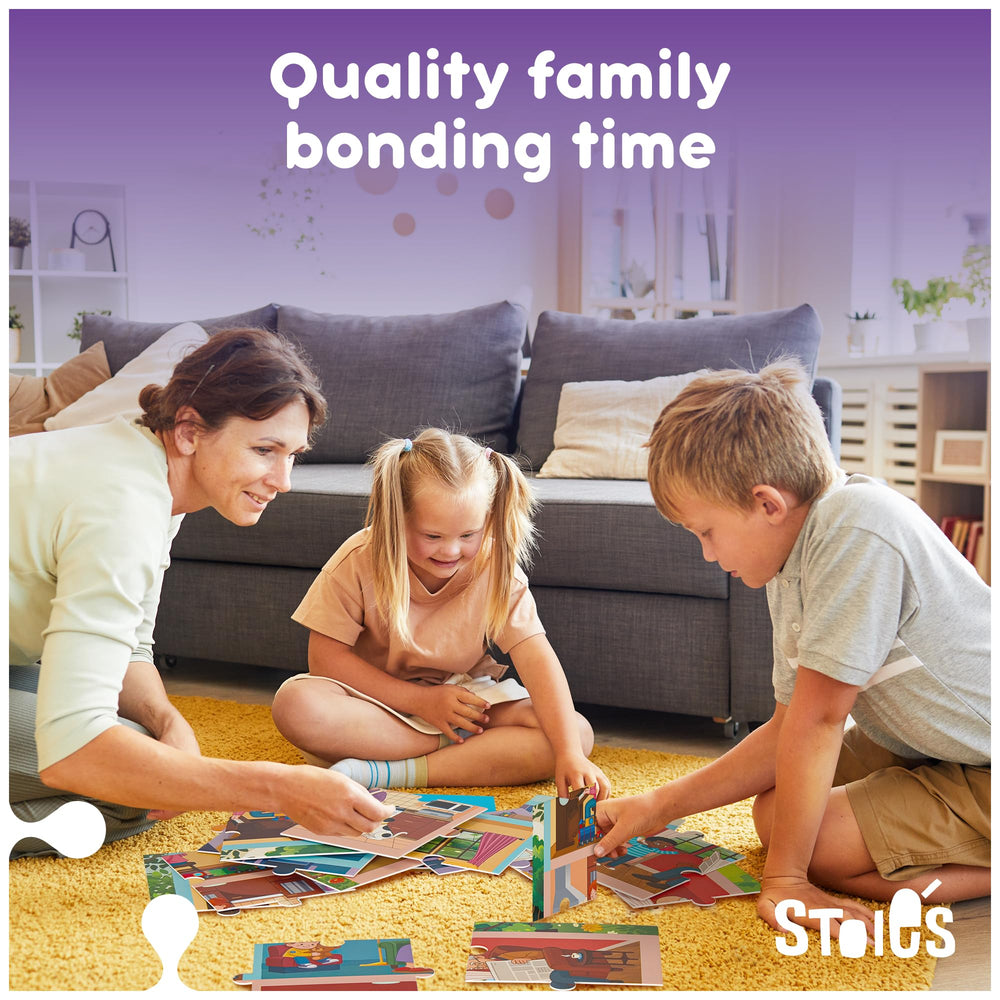 Stoie´s large size supports family play sessions on the floor.