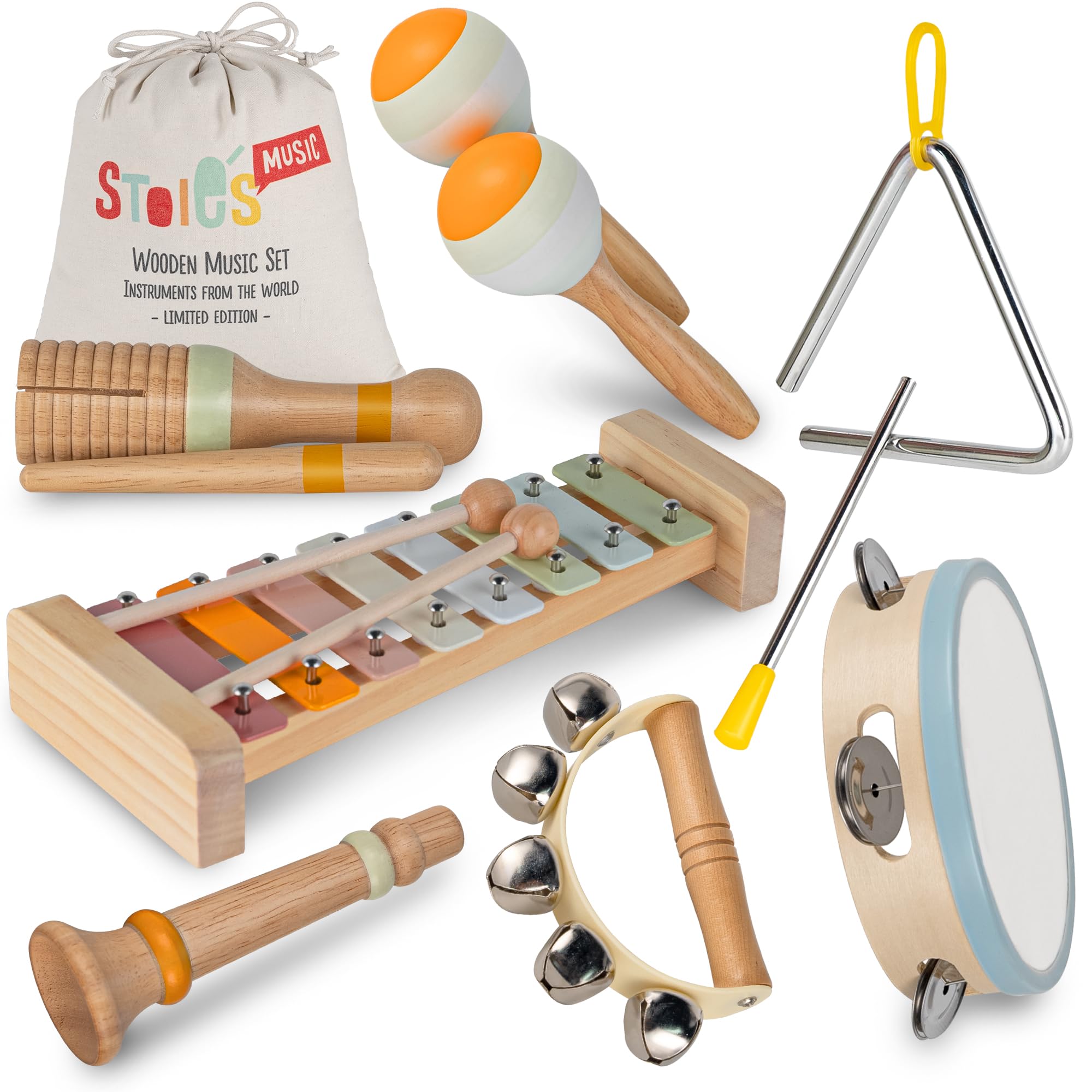 Stoie's instruments feature rounded edges for safe play.
