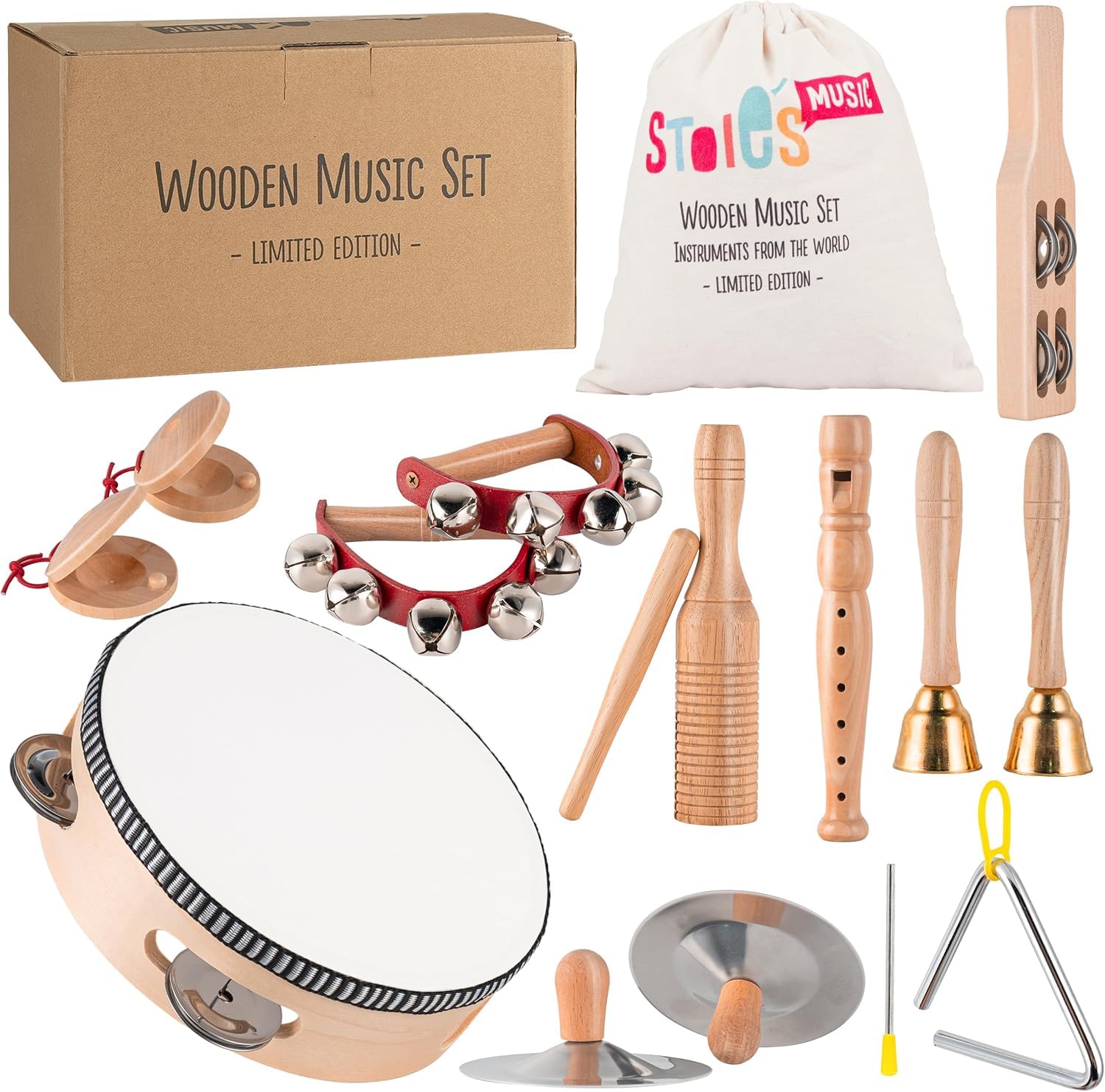 Stoie's wooden toddler tambourine for joyful rhythm exploration