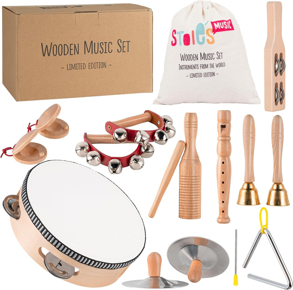 Stoie's wooden toddler tambourine for joyful rhythm exploration