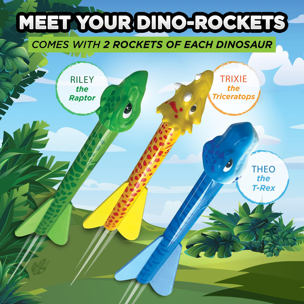 Stomp Rocket Dino head close-up highlights soft vinyl design.