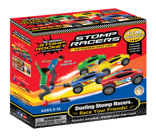 Stomp Rocket Dueling Stomp Racers Mega Pack cars ready for backyard race fun