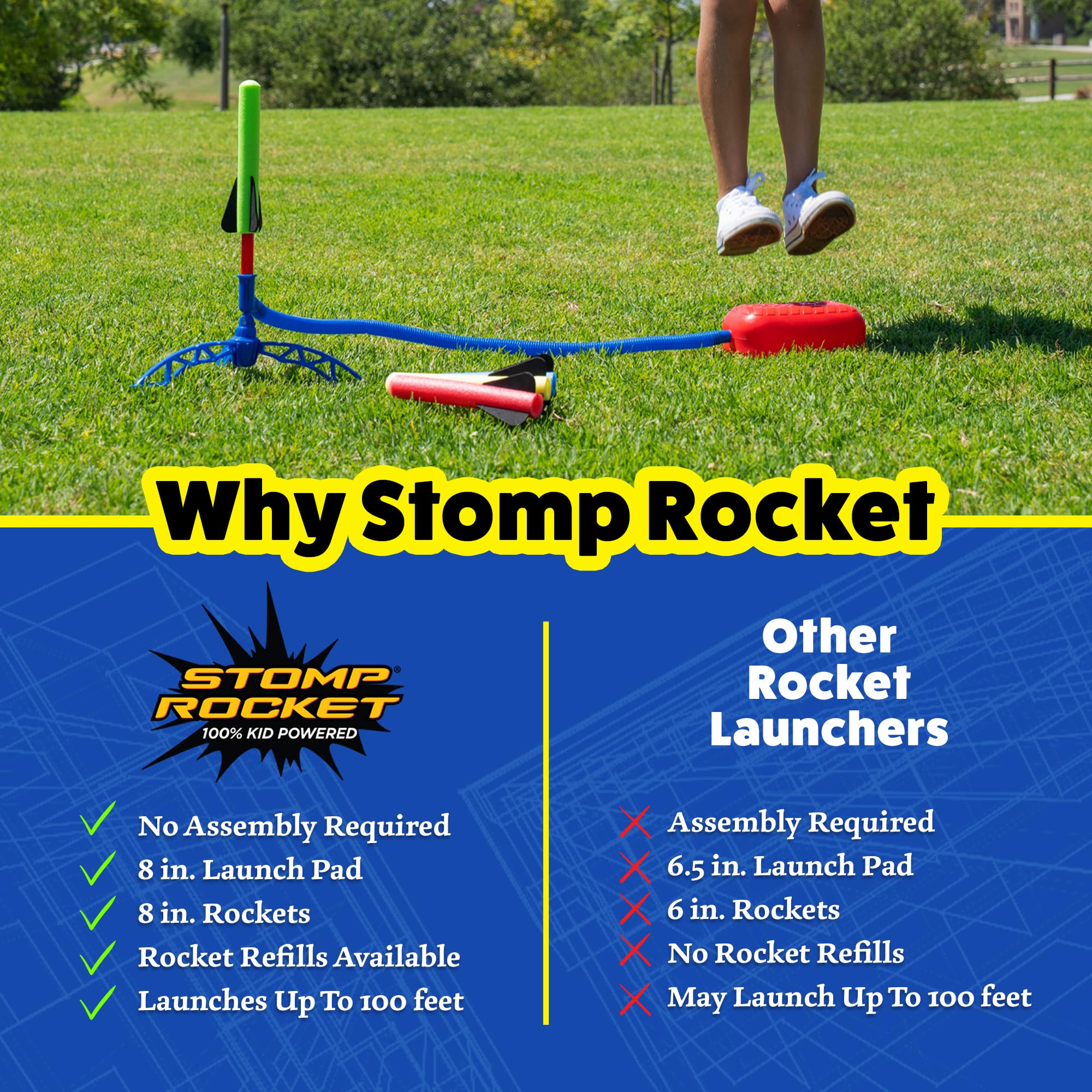 Stomp Rocket Jr Glow air hose connects quickly for easy setups.