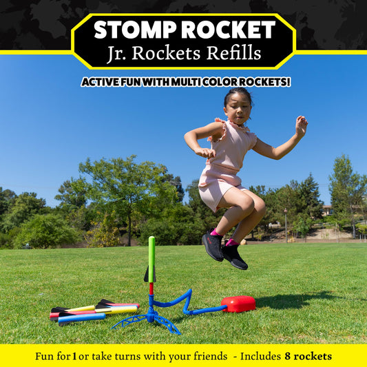 Stomp Rocket Jr green rocket ready for park play and sunny days.