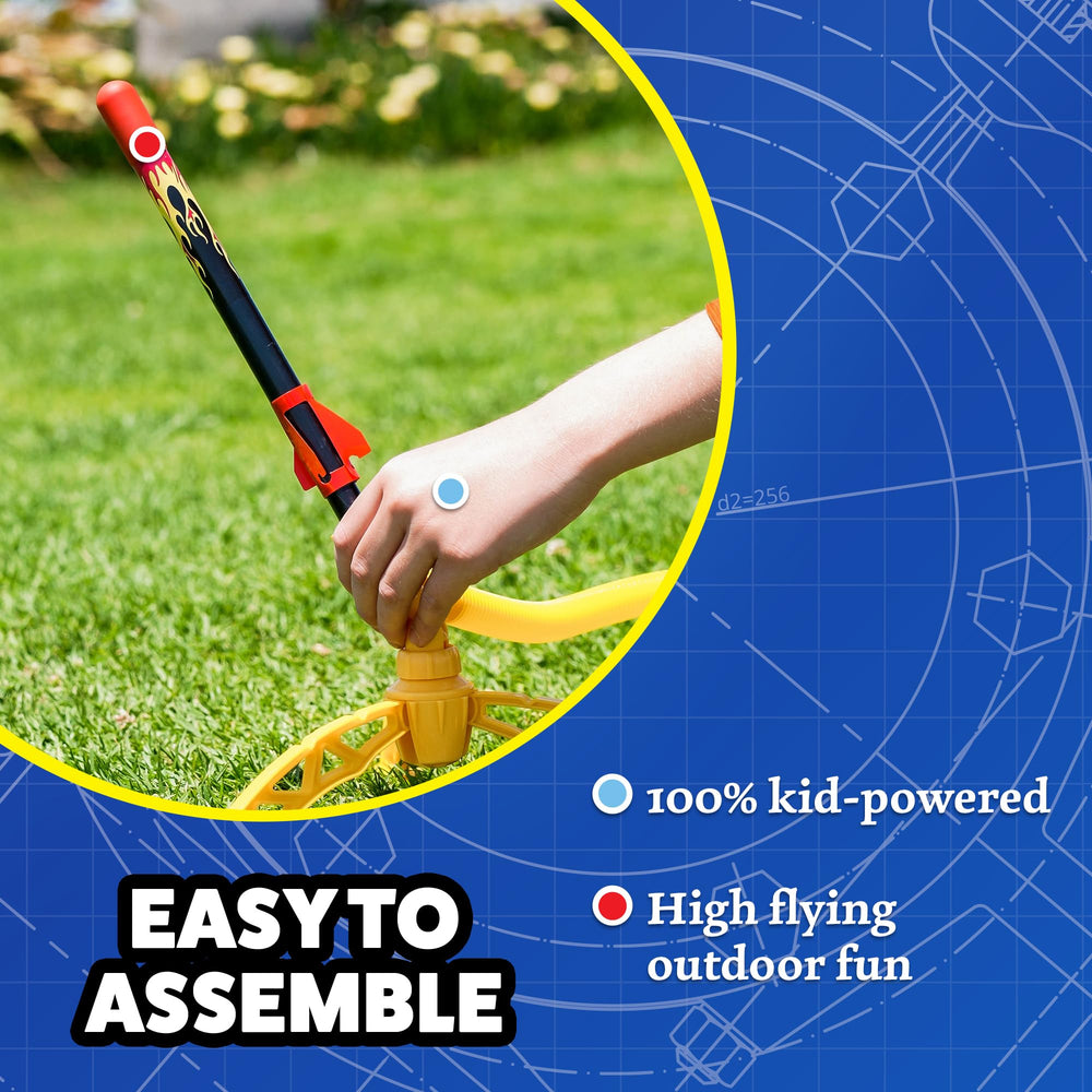 Kid-powered assembly of Stomp Rocket X-Treme refills