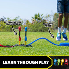 Stomp Rocket launches up to 200 feet for dramatic skyward flights.
