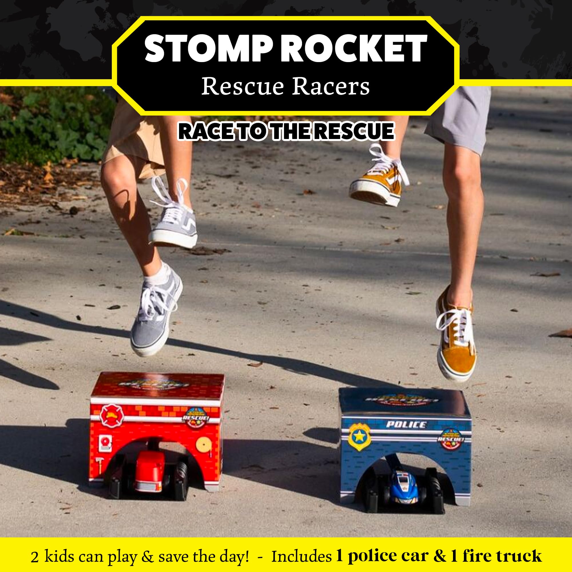 Stomp Rocket Rescue Racers launch pad demonstrates angle and force experimentation