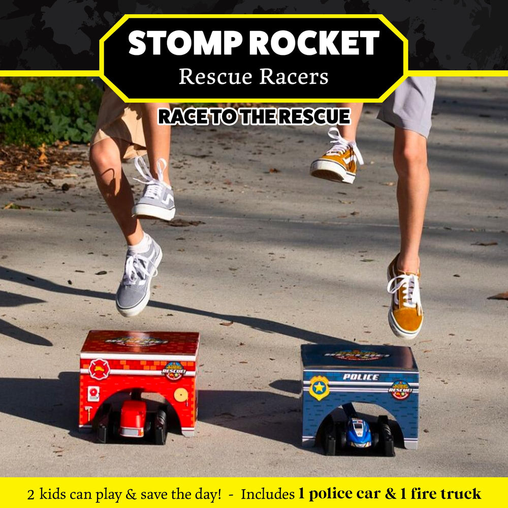 Stomp Rocket Rescue Racers launch pad demonstrates angle and force experimentation