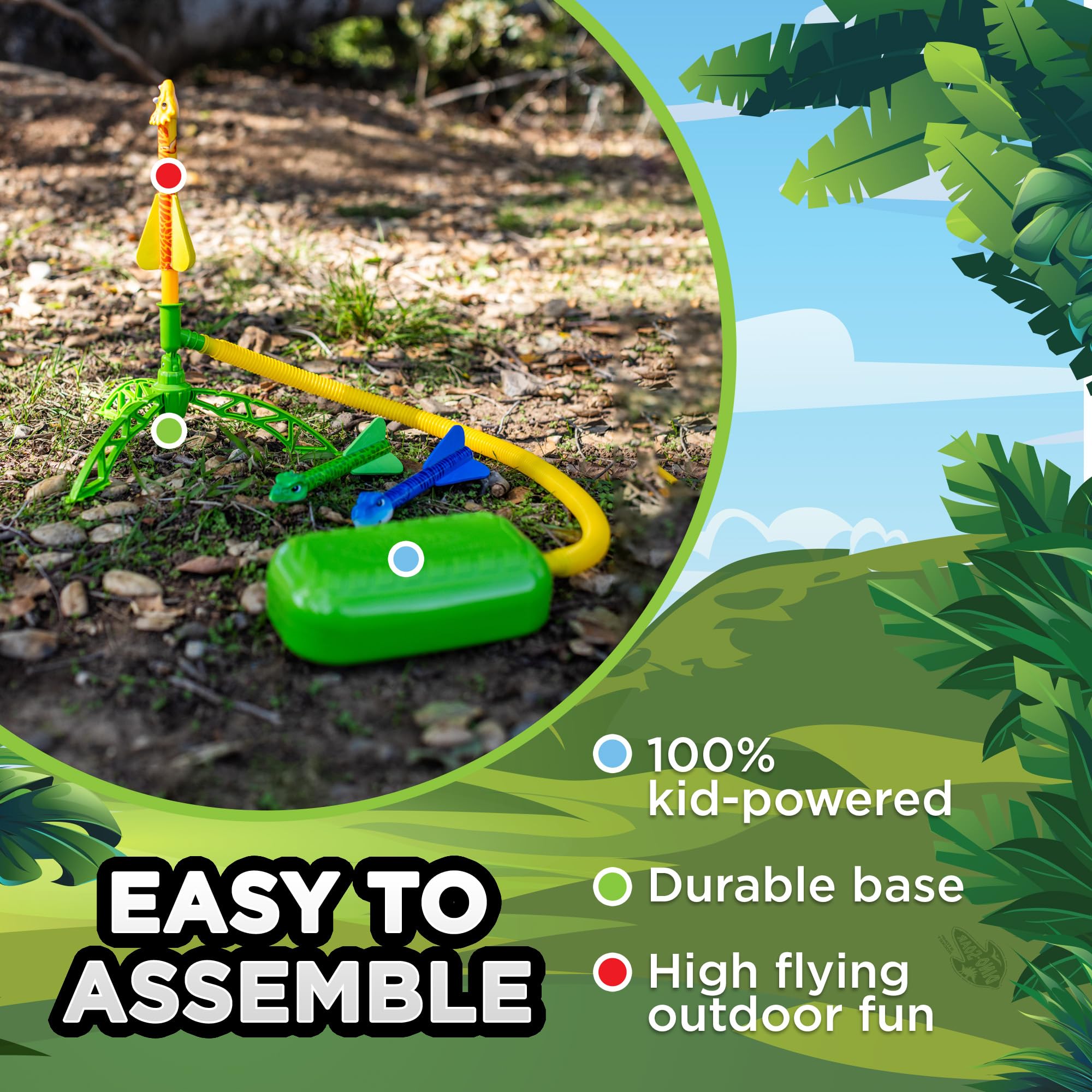 Stomp Rocket plastic body close-up showcases kid powered launch.
