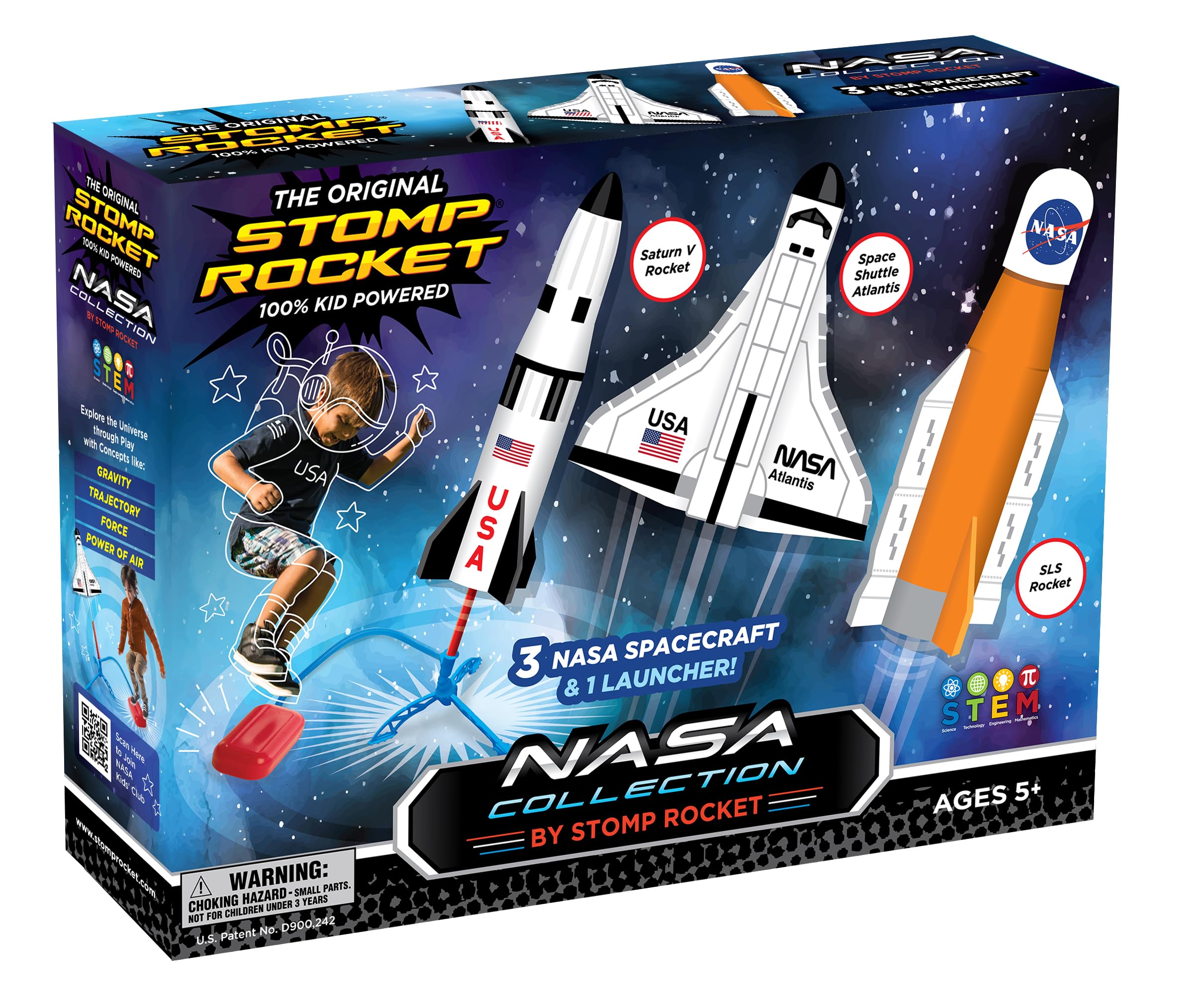 Stomp Rocket Space Collection rocket launcher powers backyard launches with safe foam rockets.