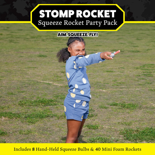Stomp Rocket Squeeze Rocket foam rockets ready to soar outdoors for fun.